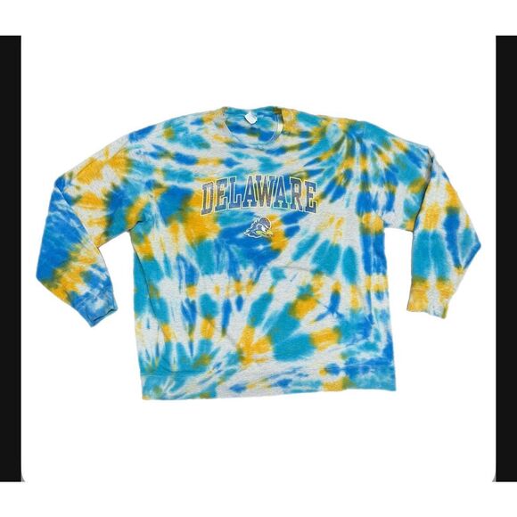Delaware Blue Hens Tie-Dye Crewneck Sweater - Picture 1 of 4